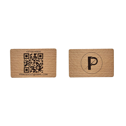 Koka vizītkarte ar gravējumu, QR kodu un TAP funkciju – personalizējama